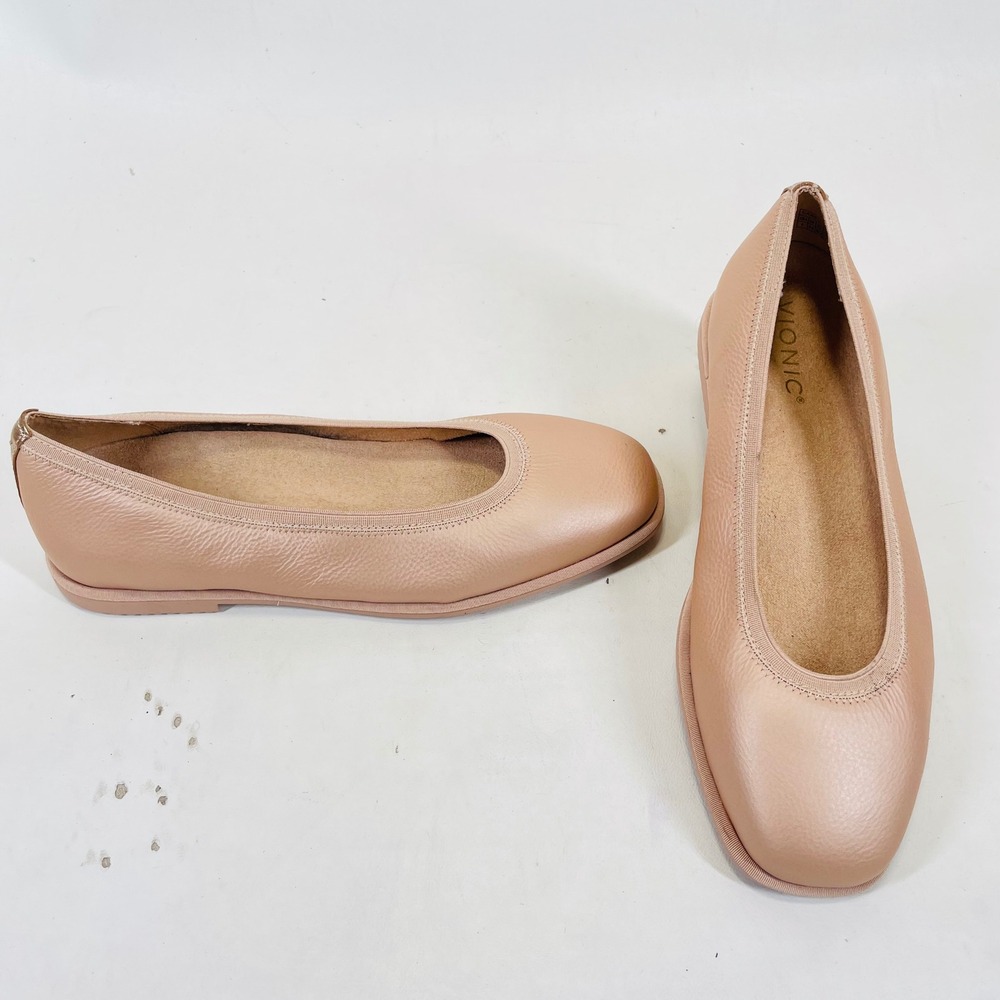 Vionic Caroll 2.0 Ballet Flats Blush Pink Leather Orthotic Shoes Womens 8 Wide